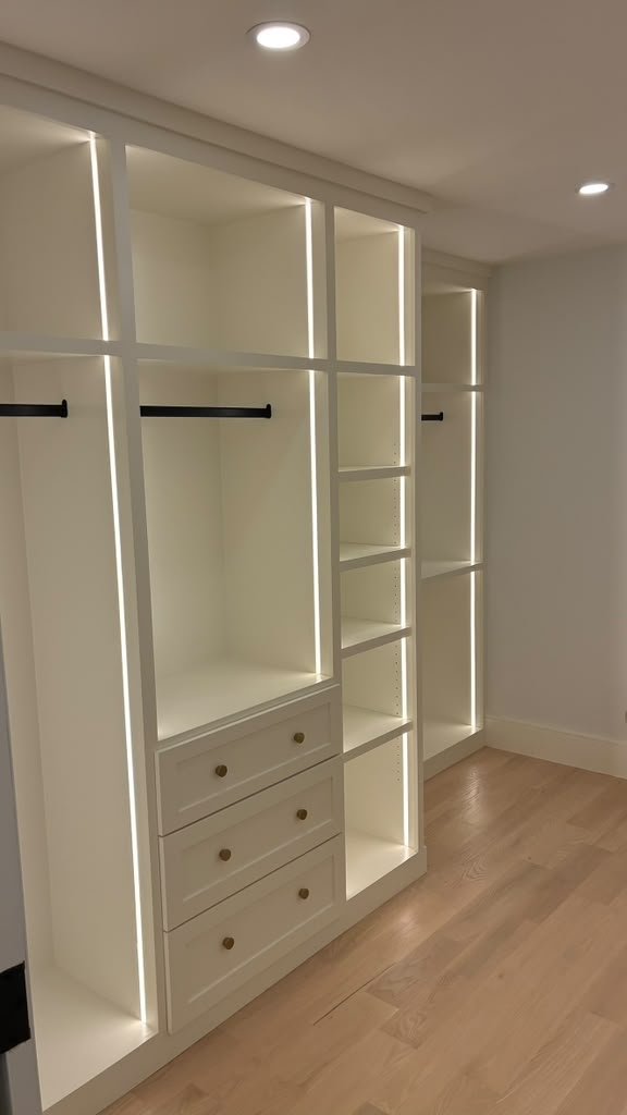 Custom walk-in closet with LED lighting